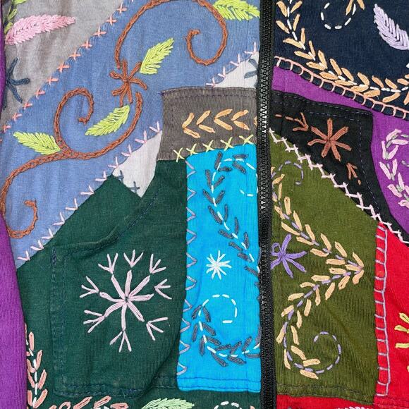 Rising Tide Hoodie Jacket Womens Large L BOHO Cotton Wearable Art Bohemian Patch - Picture 9 of 11